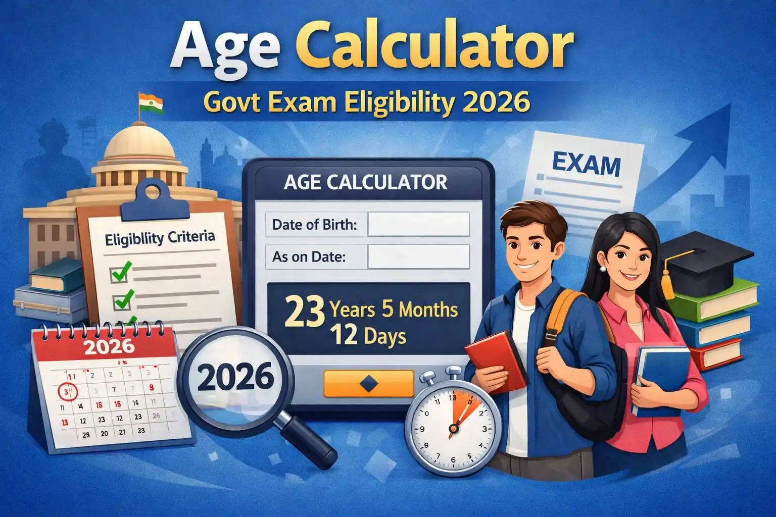 Age Calculator for Govt Exam Eligibility 2026 - SSC CGL, UPSC, RRB Age Limit Check