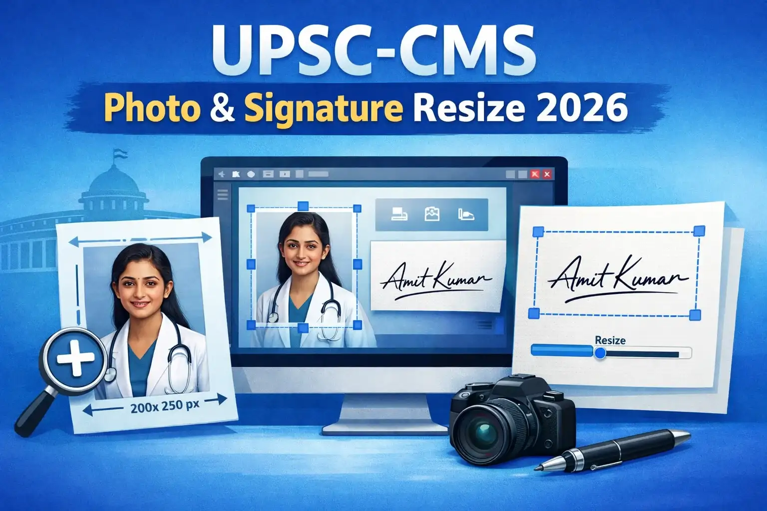 UPSC CMS 2026 Photo Signature Resize Guide Triple Signature Live Photo